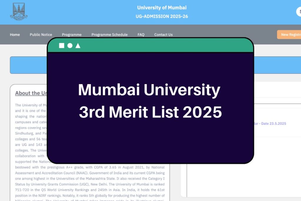 Mumbai University 3rd Merit List 2025: muugadmission.samarth.edu.in MU UG Admission 3rd List