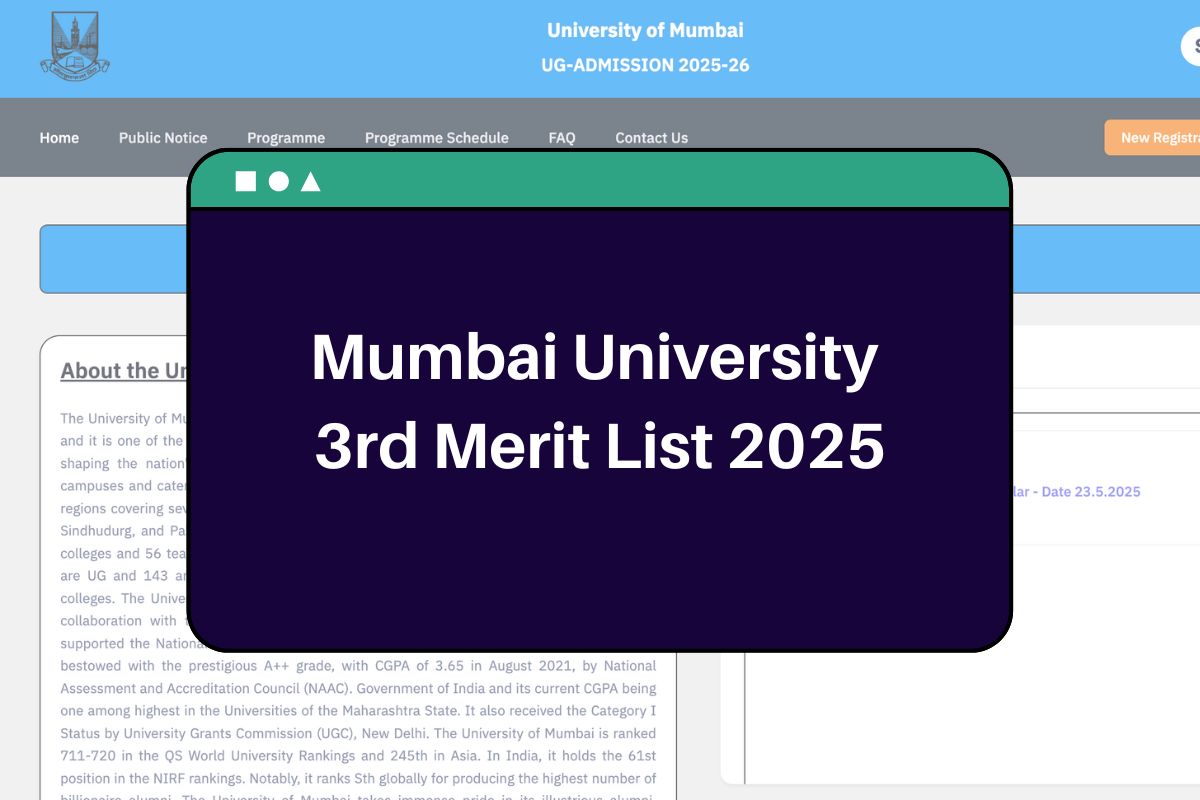Mumbai University 3rd Merit List 2025: muugadmission.samarth.edu.in MU UG Admission 3rd List