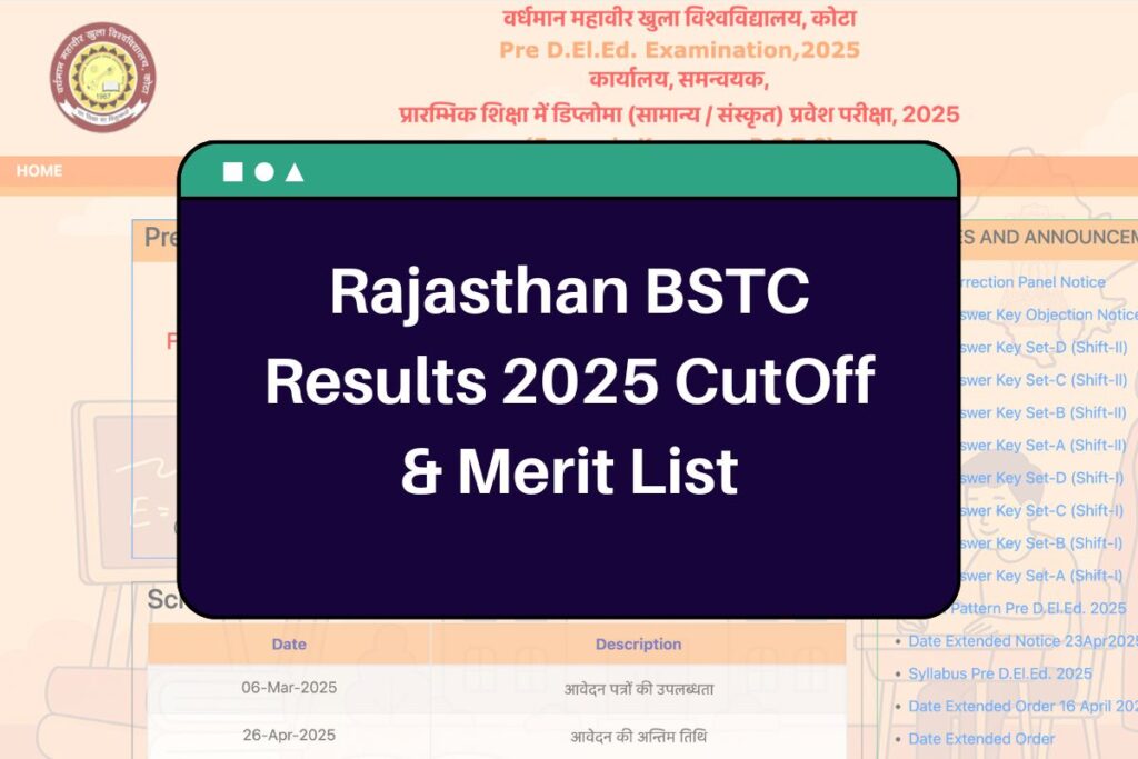 Rajasthan BSTC Results 2025 (18 June): predeledraj2025.in CutOff & Merit List